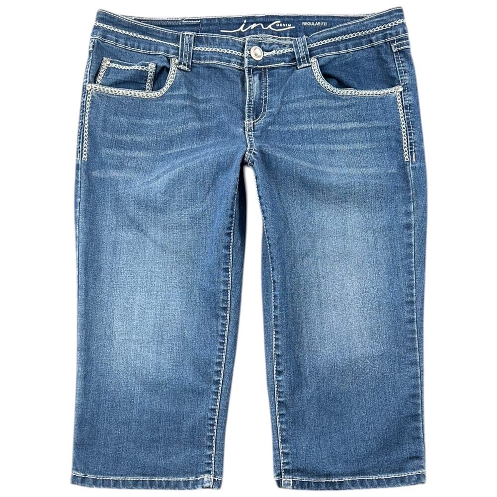 INC Denim Regular Fit Embellished Capri Jeans Rhinestone Trim Stretch Denim - 12